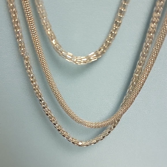 Multi Strand Shiny Silvertone Necklace - Picture 3 of 4
